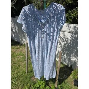 Aria Collection Womens Nightgown White -Lace Trim- Short Sleeve - Pockets L